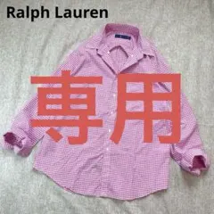 美品 ラルフローレン ピンク×ホワイト ギンガムチェック ポニー ドレスシャツ
