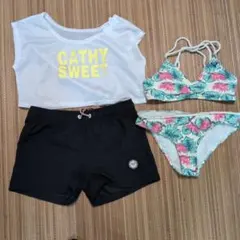 女の子用水着セット（Tシャツ・ビキニ・ショートパンツ）