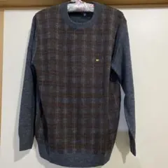 ゴールデンベア　グレー系 チェック柄 長袖ニットセーター　L