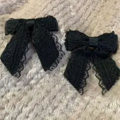 ヘアクリップ　ブラックリボンヘアアクセサリー2個セット　地雷、量産、参戦！