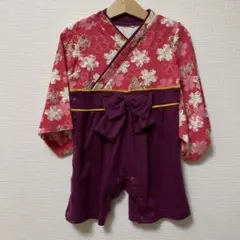 赤紫 花柄 ベビー着物 90