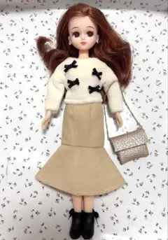 再販040リカちゃん服　3点セット マーメイドスカートとモコモコトップスとバック