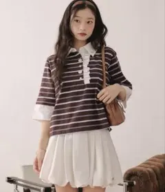 로완 누이트 로인 누이트 레이스 프릴 폴로 탑 브라운