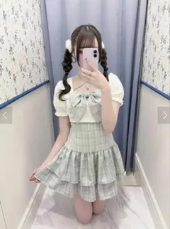 evelyn リボンカーデセットワンピース 水色 - メルカリ