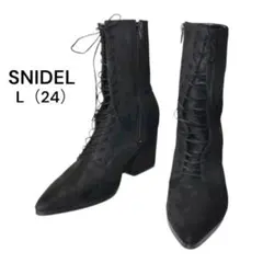 SNIDEL レースアップブーツ L 黒 スエード調 サイドジップ　美品 箱付き