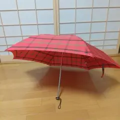 【最安値】赤 チェック柄 折りたたみ傘 男女兼用
