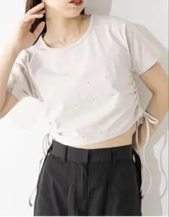ノーマエ　ビジュー　サイドギャザーTシャツ新品未使用のサムネイル