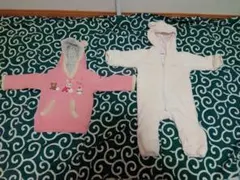 ミキハウス　白カバーオール(60～80cm)とピンクトレーナー(90cm)セット