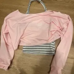 ピンク クロップドスウェット ストライプインナー