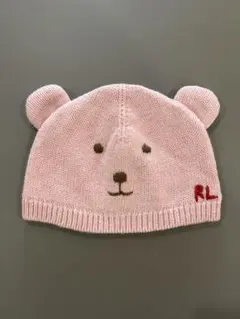 【美品】ポロラルフローレン　クマ耳付き　ピンクベビー帽子