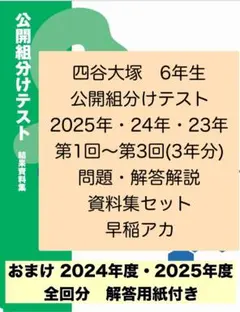 四谷大塚　6年　組分けテスト　3年分　全9回　過去問・資料セット　解答用紙付き