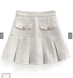 GRL インパン裏地付きラメツイードプリーツミニスカート　白　L スカート