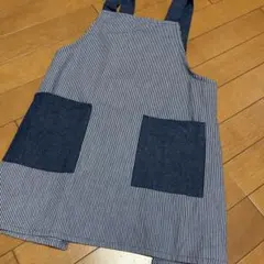 値下げ　新品未使用　ストライプエプロン　130cm