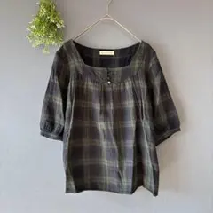 スタジオクリップ［F］大人ナチュラル◎綿100%◎チェック柄スクエアネックシャツ