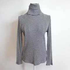 UNIQLO ユニクロ ボーダー ハイネック リブカットソー L モノトーン