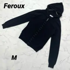 【フェルゥ】 ニット ジップアップ パーカー フード付き ビジュー 長袖 黒のサムネイル