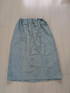 最終値下★難あり★正絹着物リメイクロングスカート★紅葉柄くすみブルーグリーン