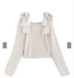 オフショルダーリボンストラップニットトップス　GRL グレイル　アイボリー　L