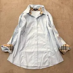 美品 バーバリーロンドン 長袖ドレスシャツ ノバチェック ブルー ホース刺繍のサムネイル
