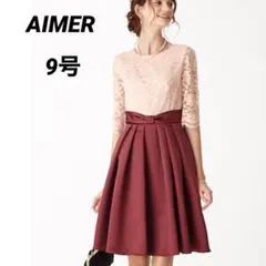 美品 AIMERレース×ヘビーサテンレース5部袖ドレス
