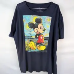 【ディズニー】ミッキーマウス ゴッホ 星月夜 プリント Tシャツ メンズXL