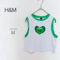 【エイチアンドエム】タンクトップ【M】ノースリーブ ショート丈 ハート 美品