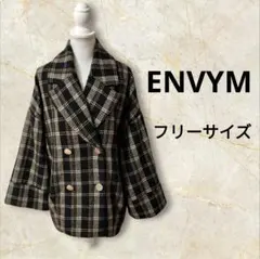 ENVYM アンビー コクーンジャケット フリーサイズ 黒ベージュ チェック柄
