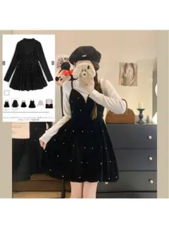 GRL ビジューベロアキャミミニワンピ×ボトルネックトップス