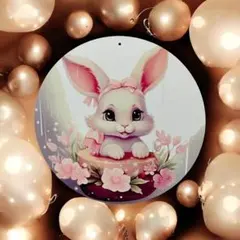 【新品】可愛いウサギの丸型看板 20cm 軽量アルミ素材のサムネイル