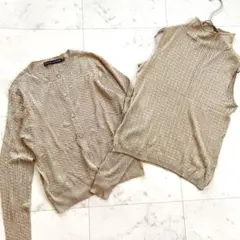 美品 希少　ラルフローレン シルク ケーブルニットアンサンブル M ベージュのサムネイル
