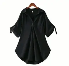 新品未使用オーバーサイズ五分袖シャツ ブラック XL 体型カバー ブラック