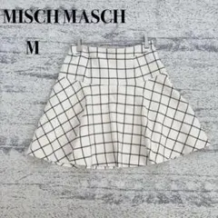 【ミッシュマッシュ】白 チェック柄 フレアミニスカート M u3724