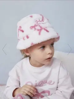 フリースハット　ファー　ピンク　リボン　ジェラートピケ　キッズ　帽子　冬　女の子