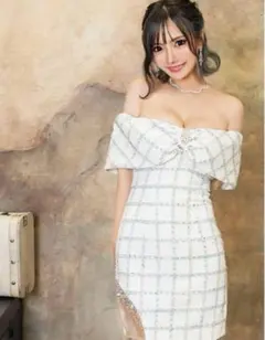 最安値✨️AngelR オフショルダー ツイード キャバドレス 白 Sサイズ