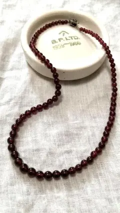 ヴィンテージ❁ガーネットビーズネックレス❁SILVER刻印/ショート