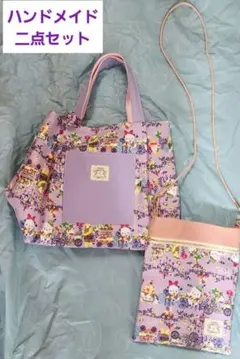 キャラクター柄布地のトートバック&ショルダーバック 二点セット