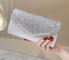 即日発送　パーティーバッグ　シルバーグリッター クラッチバッグ　キラキラ