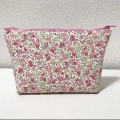 ピンク小花柄ファスナーポーチ　ハンドメイド