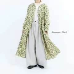 SamansaMos2新品タグ付き 水彩風花柄ティアード切替ワンピース イエロー