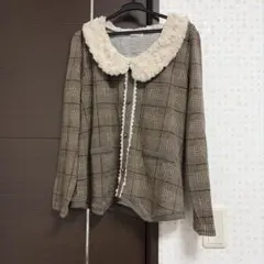 axes femme チェック柄 ファー襟付き トップス