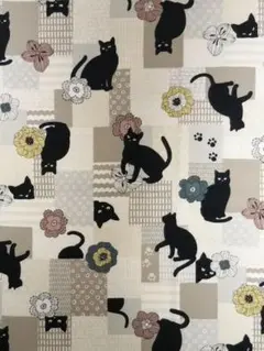 【匿名発送】《黒猫柄 ベージュ》和風 約50㎝×108㎝