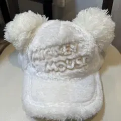 ディズニー ミッキー もこもこ ファンキャップ　ボア 白 帽子