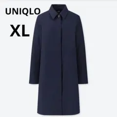 美品ユニクロ XL ネイビー ブロック ステンカラーコート スプリング 春秋