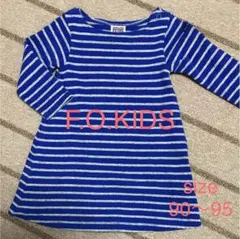 綿100%F.O.KIDSエフオーキッズ厚手ボーダーワンピース美品ブルーのサムネイル