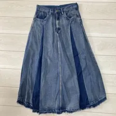 プリーツ デニムスカート 切りっぱなし 古着屋のサムネイル