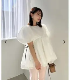 Fitmore フィットモア クリンクルシアーオーガンジーペプラムトップス