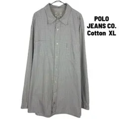 POLO JEANS CO. 長袖シャツ コットン チェック 白×黒 XL