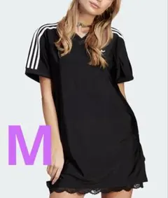 adidas 裾レース ミニワンピース 半袖 M