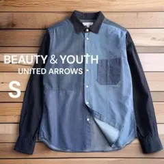 ビューティーアンドユース パネルスイッチ シャンブレー 長袖シャツ S ブルー