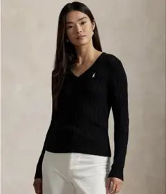 Polo Ralph Lauren ブラックVネック ケーブルニットセーター M